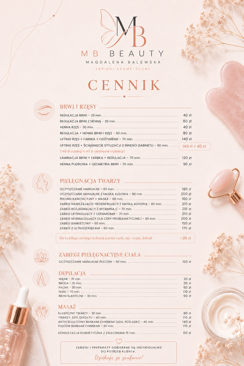 Cennik usług MB Beauty