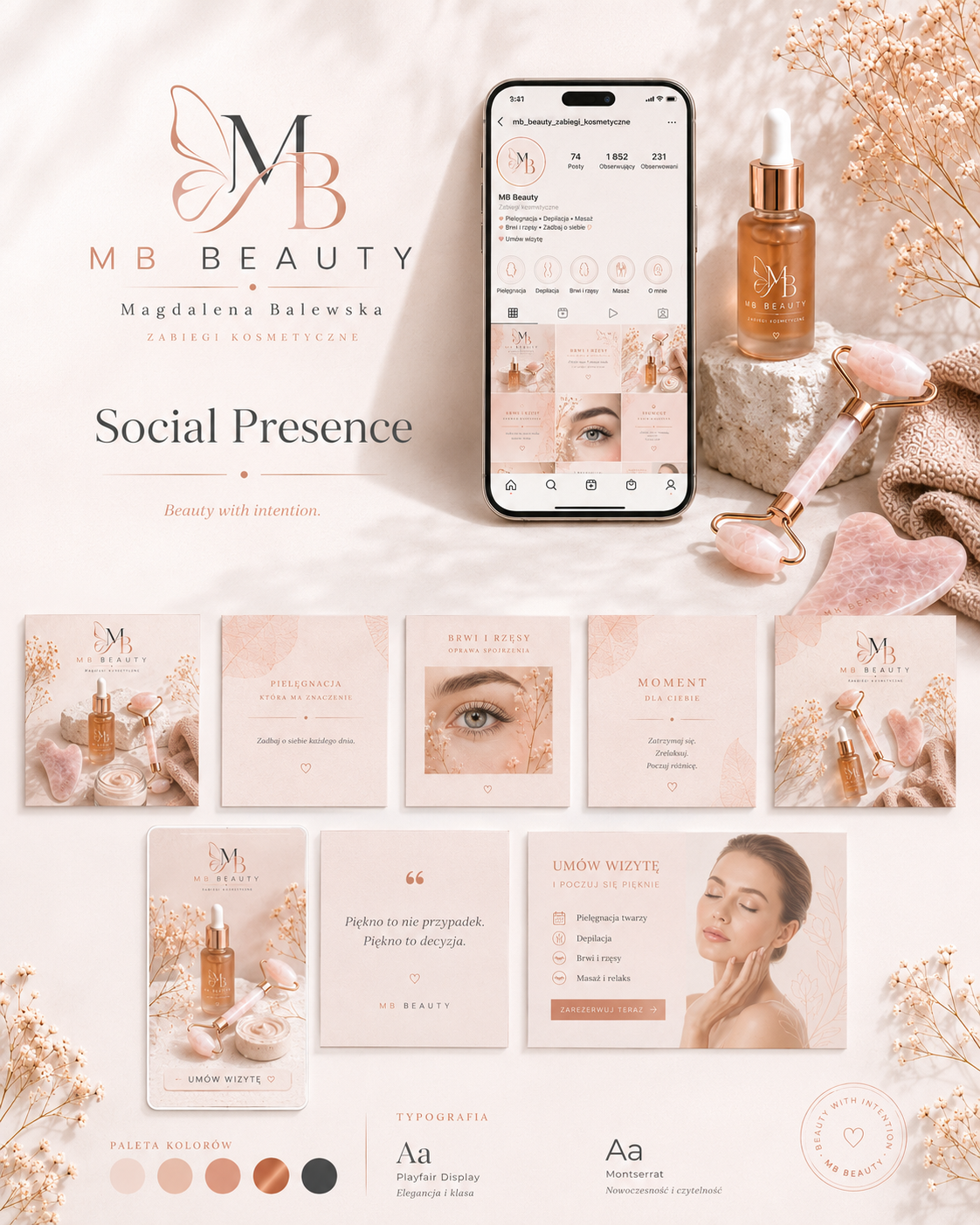 Social presence MB Beauty z widokiem profilu i postami