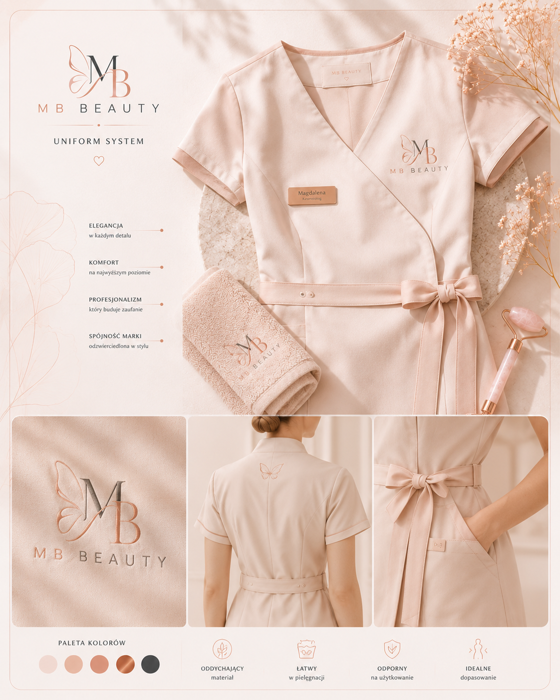 Strój pracowniczy MB Beauty z brandingiem