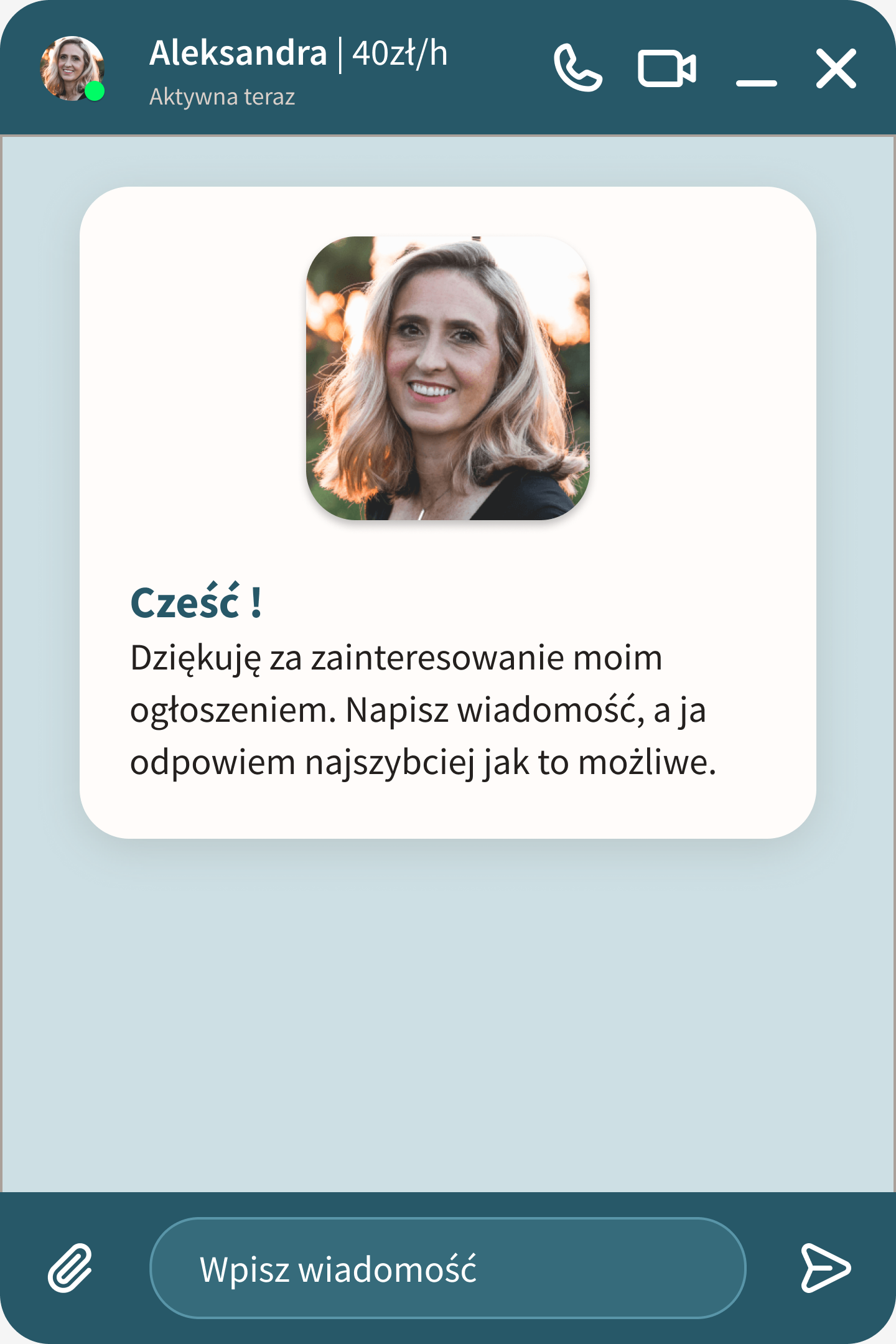 Oryginalny ekran czatu O mamo! z Figmy