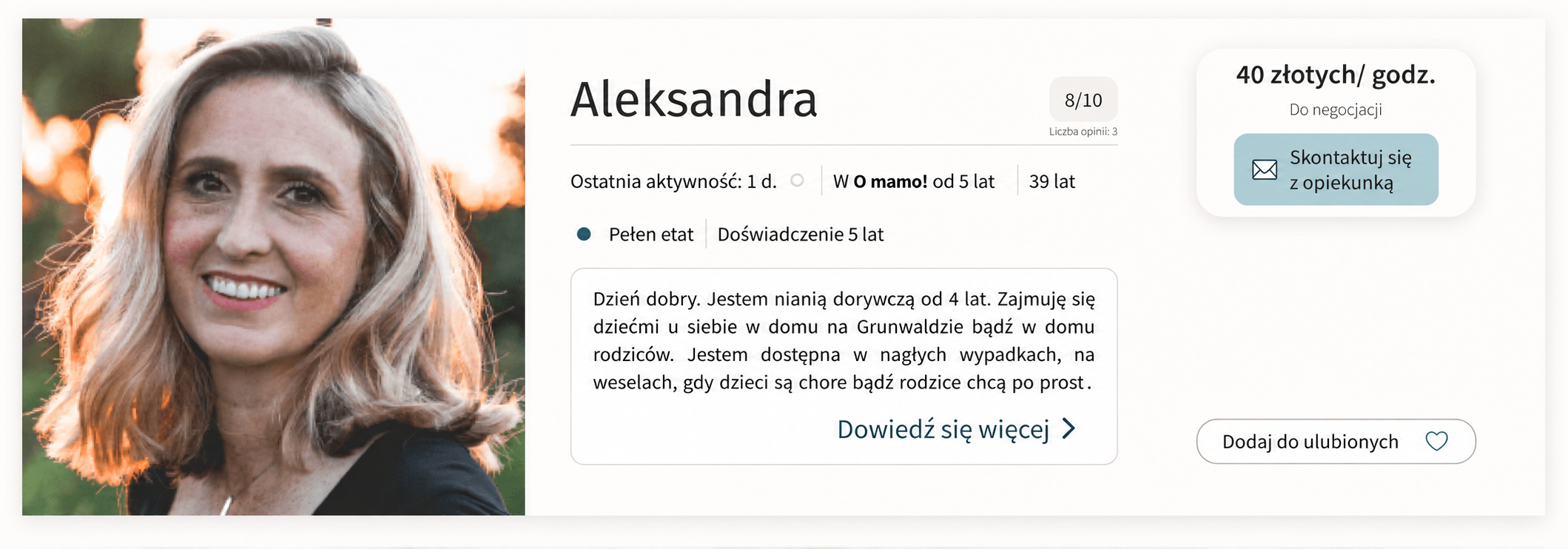 Oryginalny profil Aleksandry w O mamo! z Figmy