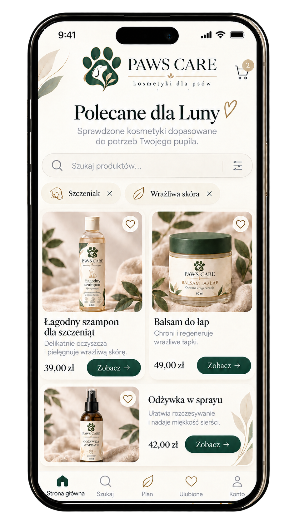 Nowa strona główna aplikacji mobilnej PAWS Care